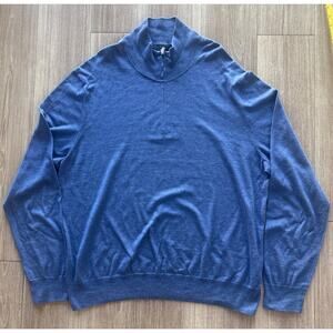 Bloomingdales Mens Store XL Blue Cashmere Cotton Quarter Zip Sweater